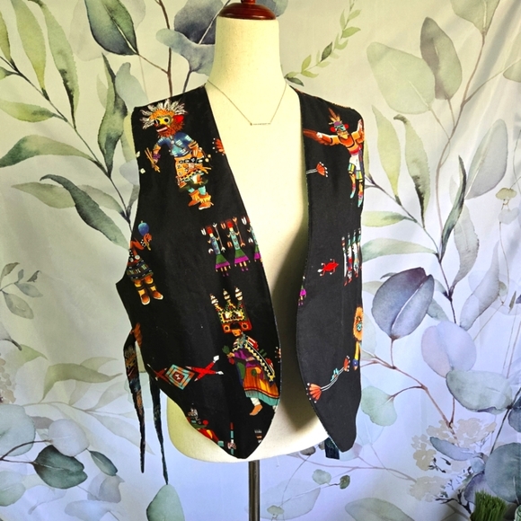Women's Black Vest with Colorful Patterns - Picture 1 of 6
